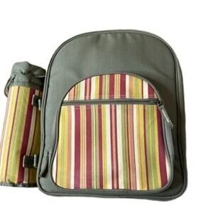 Picnic At Ascot Backpack Picnic Set With Wine For 4 Green & Striped Accents